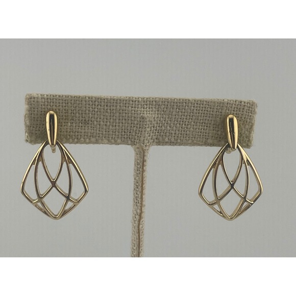 Crown Trifari Gold Tone Geometric Diamond Shape Clip On Earrings Elegant Vintage - Picture 3 of 6